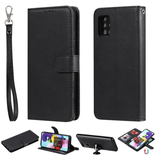 Samsung Galaxy A51 5G 2 in 1 Solid Color Detachable PU Leather Case with Card Slots & Magnetic Holder & Photo Frame & Wallet & Strap(Black)