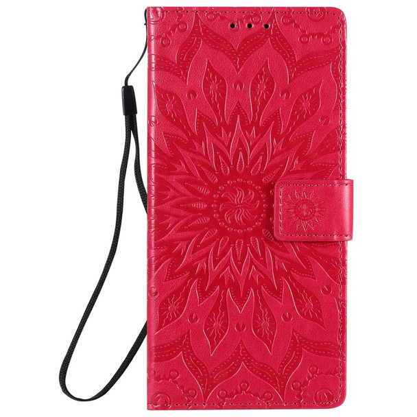 Samsung Galaxy Note20 Ultra 5G Sun Embossing Pattern Horizontal Flip Leather Case with Card Slot & Holder & Wallet & Lanyard(Red)