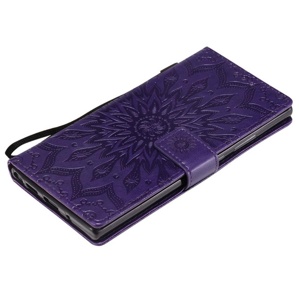 Samsung Galaxy Note20 Ultra 5G Sun Embossing Pattern Horizontal Flip Leather Case with Card Slot & Holder & Wallet & Lanyard(Purple)