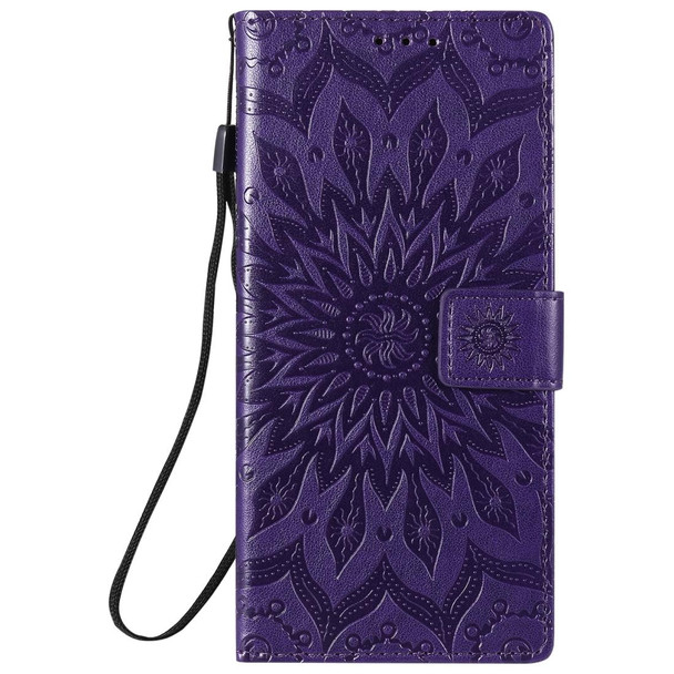 Samsung Galaxy Note20 Ultra 5G Sun Embossing Pattern Horizontal Flip Leather Case with Card Slot & Holder & Wallet & Lanyard(Purple)