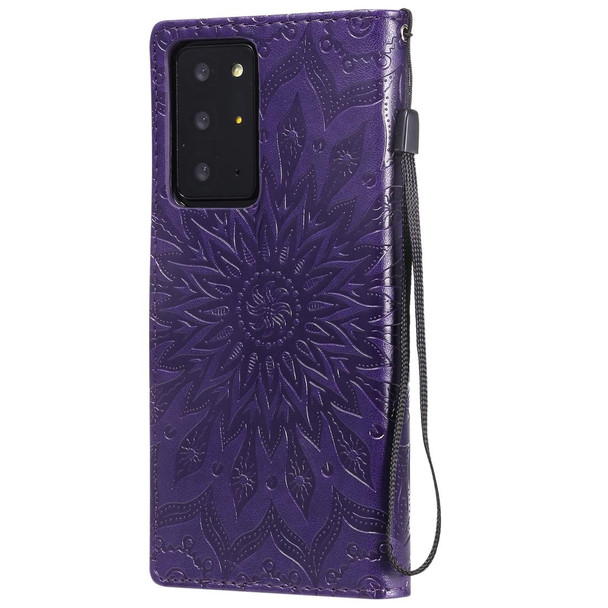 Samsung Galaxy Note20 Ultra 5G Sun Embossing Pattern Horizontal Flip Leather Case with Card Slot & Holder & Wallet & Lanyard(Purple)