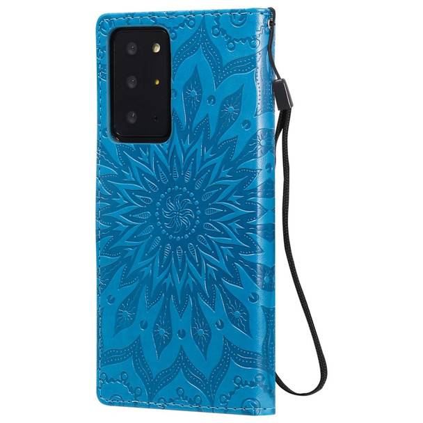 Samsung Galaxy Note20 Ultra 5G Sun Embossing Pattern Horizontal Flip Leather Case with Card Slot & Holder & Wallet & Lanyard(Blue)