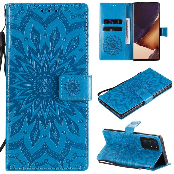 Samsung Galaxy Note20 Ultra 5G Sun Embossing Pattern Horizontal Flip Leather Case with Card Slot & Holder & Wallet & Lanyard(Blue)