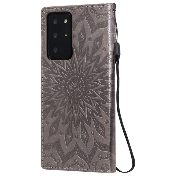 Samsung Galaxy Note20 Ultra 5G Sun Embossing Pattern Horizontal Flip Leather Case with Card Slot & Holder & Wallet & Lanyard(Grey)