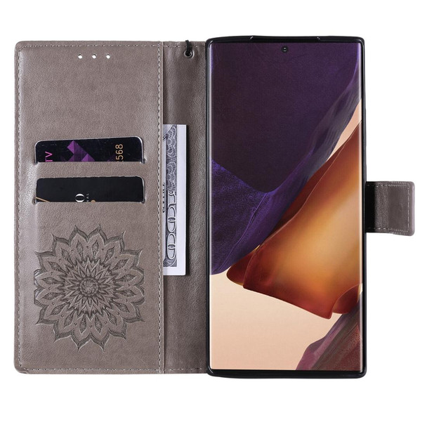 Samsung Galaxy Note20 Ultra 5G Sun Embossing Pattern Horizontal Flip Leather Case with Card Slot & Holder & Wallet & Lanyard(Grey)