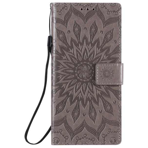 Samsung Galaxy Note20 Ultra 5G Sun Embossing Pattern Horizontal Flip Leather Case with Card Slot & Holder & Wallet & Lanyard(Grey)