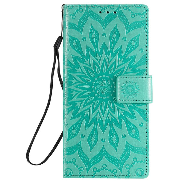 Samsung Galaxy Note20 Ultra 5G Sun Embossing Pattern Horizontal Flip Leather Case with Card Slot & Holder & Wallet & Lanyard(Green)