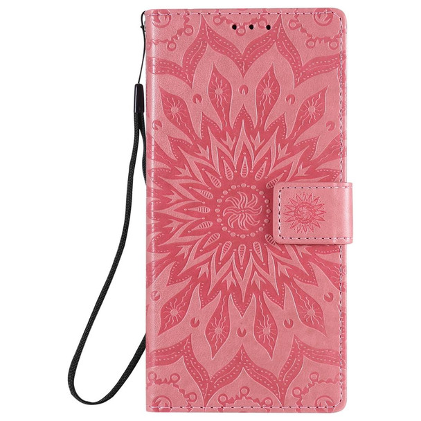 Samsung Galaxy Note20 Ultra 5G Sun Embossing Pattern Horizontal Flip Leather Case with Card Slot & Holder & Wallet & Lanyard(Pink)