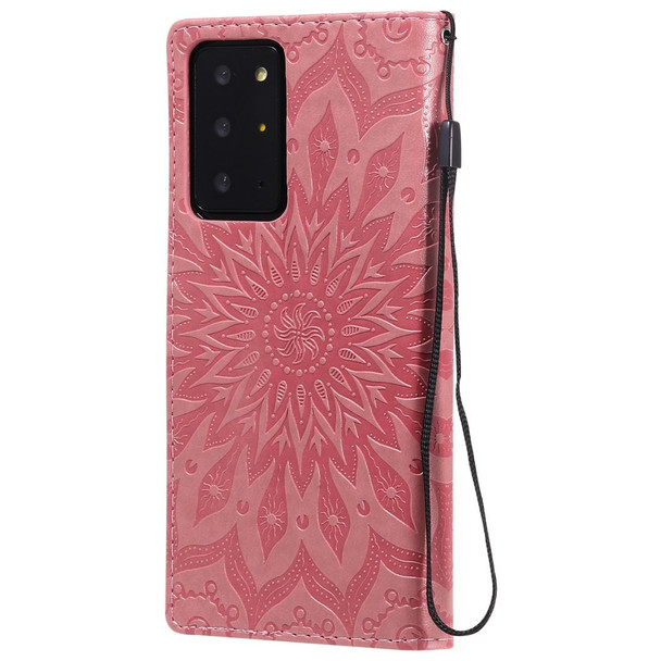 Samsung Galaxy Note20 Ultra 5G Sun Embossing Pattern Horizontal Flip Leather Case with Card Slot & Holder & Wallet & Lanyard(Pink)