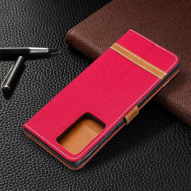 Samsung Galaxy Note20 Ultra Color Matching Denim Texture Horizontal Flip Leather Case with Holder & Card Slots & Wallet & Lanyard(Red)