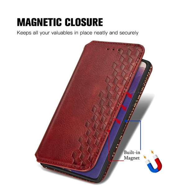 Samsung Galaxy Note20 Ultra Cubic Grid Pressed Horizontal Flip Magnetic PU Leather Case with Holder & Card Slots & Wallet(Red)