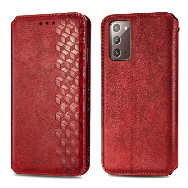 Samsung Galaxy Note20 Ultra Cubic Grid Pressed Horizontal Flip Magnetic PU Leather Case with Holder & Card Slots & Wallet(Red)