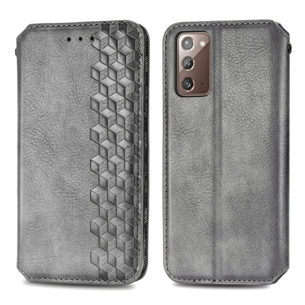 Samsung Galaxy Note20 Ultra Cubic Grid Pressed Horizontal Flip Magnetic PU Leather Case with Holder & Card Slots & Wallet(Grey)