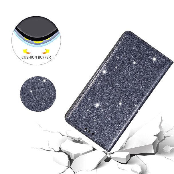 Samsung Galaxy A21 Ultrathin Glitter Magnetic Horizontal Flip Leather Case with Holder & Card Slots(Gray)