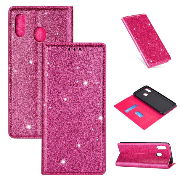 Samsung Galaxy A10e Ultrathin Glitter Magnetic Horizontal Flip Leather Case with Holder & Card Slots(Rose Red)