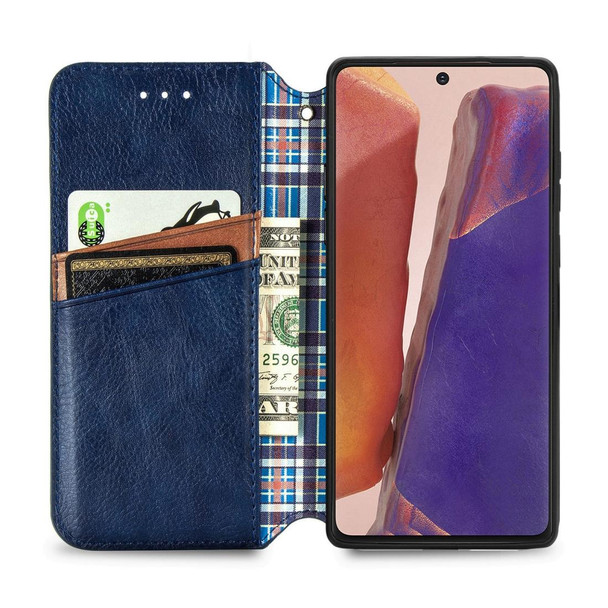 Samsung Galaxy Note20 Ultra Cubic Grid Pressed Horizontal Flip Magnetic PU Leather Case with Holder & Card Slots & Wallet(Blue)