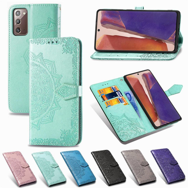 Samsung Galaxy Note20 Ultra Halfway Mandala Embossing Pattern Horizontal Flip Leather Case with Holder & Card Slots & Wallet & Lanyard(Blue)