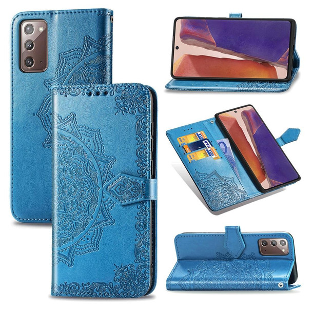 Samsung Galaxy Note20 Ultra Halfway Mandala Embossing Pattern Horizontal Flip Leather Case with Holder & Card Slots & Wallet & Lanyard(Blue)