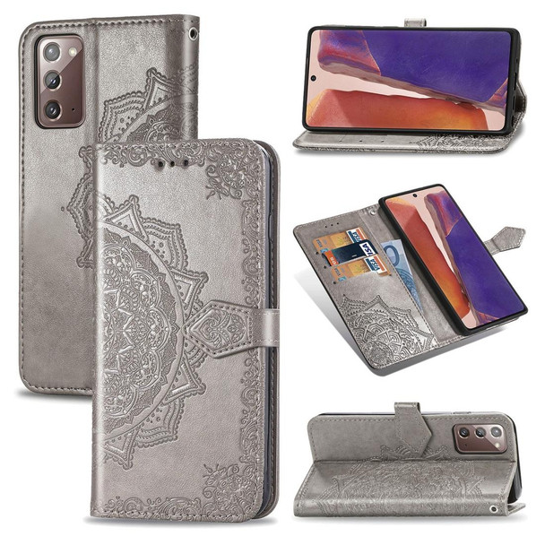 Samsung Galaxy Note20 Ultra Halfway Mandala Embossing Pattern Horizontal Flip Leather Case with Holder & Card Slots & Wallet & Lanyard(Grey)