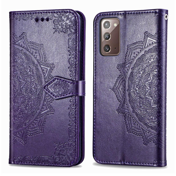 Samsung Galaxy Note20 Ultra Halfway Mandala Embossing Pattern Horizontal Flip Leather Case with Holder & Card Slots & Wallet & Lanyard(Purple)