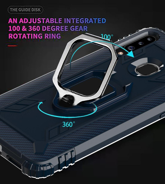 Samsung Galaxy A70e Carbon Fiber Protective Case with 360 Degree Rotating Ring Holder(Blue)