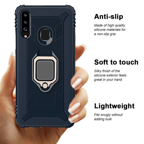 Samsung Galaxy A70e Carbon Fiber Protective Case with 360 Degree Rotating Ring Holder(Blue)