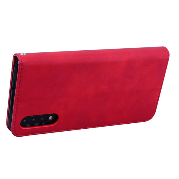 Samsung Galaxy A50 Frosted Business Magnetic Horizontal Flip PU Leather Case with Holder & Card Slot & Lanyard(Red)