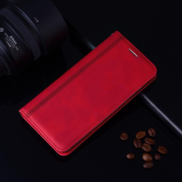 Samsung Galaxy A7 (2018) Frosted Business Magnetic Horizontal Flip PU Leather Case with Holder & Card Slot & Lanyard(Red)