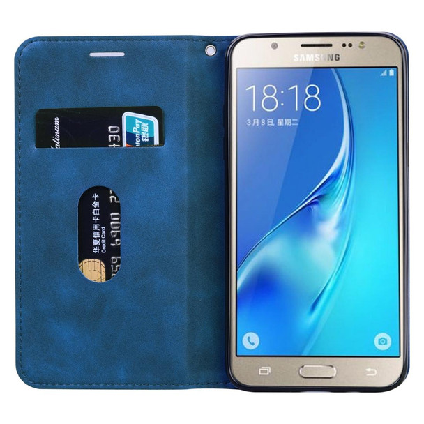 Samsung Galaxy J5 (2016) / J510 Frosted Business Magnetic Horizontal Flip PU Leather Case with Holder & Card Slot & Lanyard(Blue)