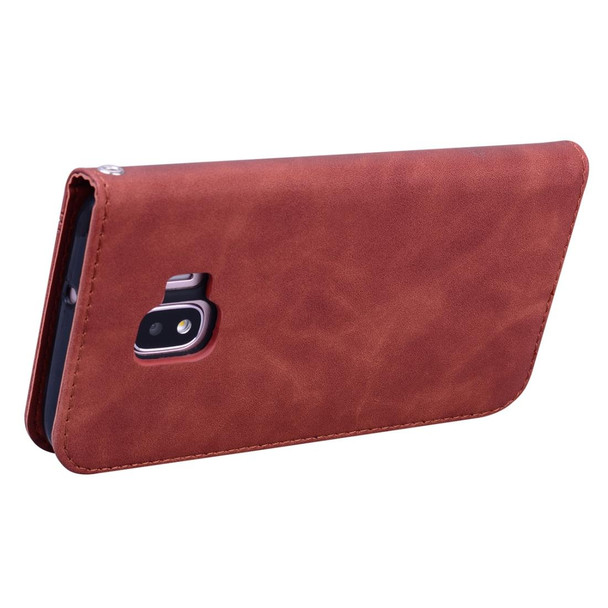 Samsung Galaxy J2 Core Frosted Business Magnetic Horizontal Flip PU Leather Case with Holder & Card Slot & Lanyard(Brown)