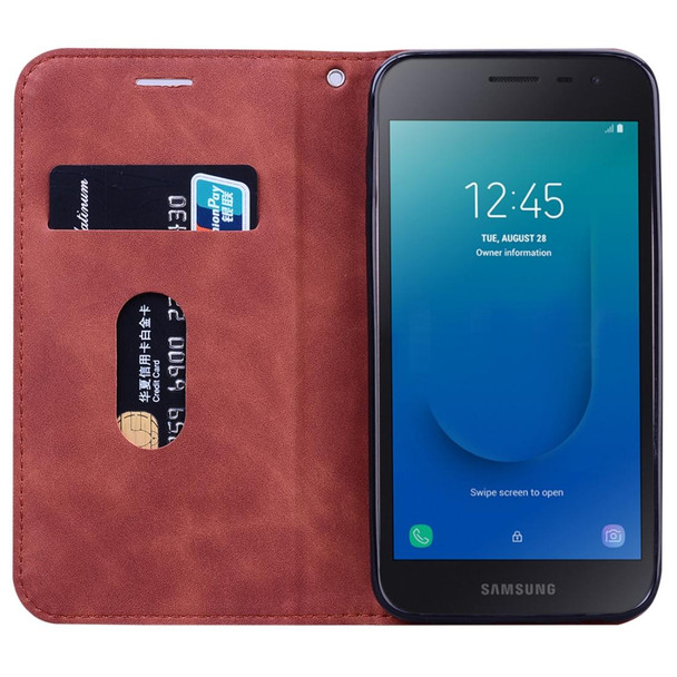 Samsung Galaxy J2 Core Frosted Business Magnetic Horizontal Flip PU Leather Case with Holder & Card Slot & Lanyard(Brown)