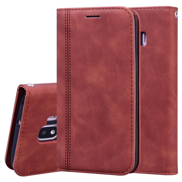 Samsung Galaxy J2 Core Frosted Business Magnetic Horizontal Flip PU Leather Case with Holder & Card Slot & Lanyard(Brown)