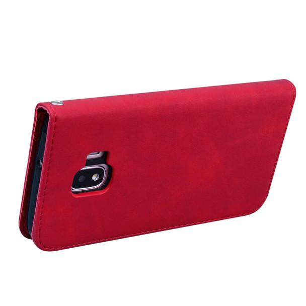 Samsung Galaxy J2 Core Frosted Business Magnetic Horizontal Flip PU Leather Case with Holder & Card Slot & Lanyard(Red)