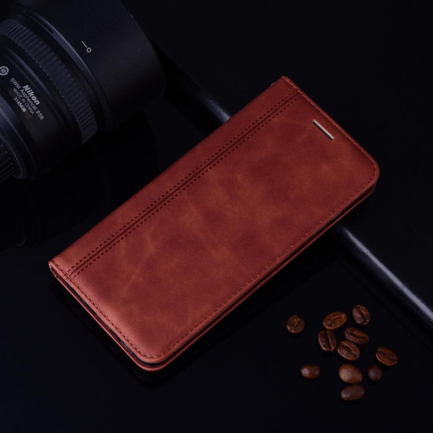 Samsung Galaxy J6 Plus (2018) Frosted Business Magnetic Horizontal Flip PU Leather Case with Holder & Card Slot & Lanyard(Brown)