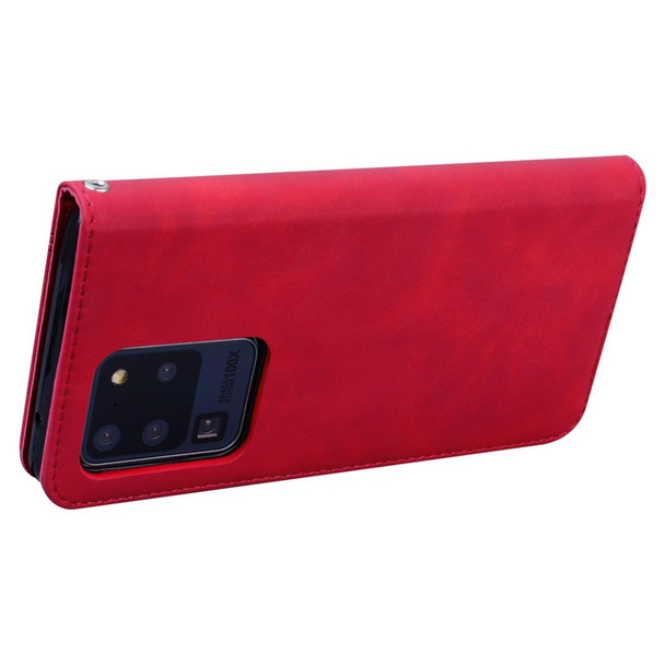 Samsung Galaxy S20 Ultra Frosted Business Magnetic Horizontal Flip PU Leather Case with Holder & Card Slot & Lanyard(Red)