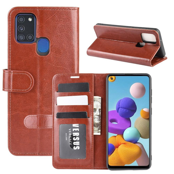 Galaxy A21s R64 Texture Single Horizontal Flip Protective Case with Holder & Card Slots & Wallet& Photo Frame(Brown)