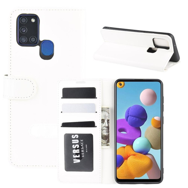 Galaxy A21s R64 Texture Single Horizontal Flip Protective Case with Holder & Card Slots & Wallet& Photo Frame(White)