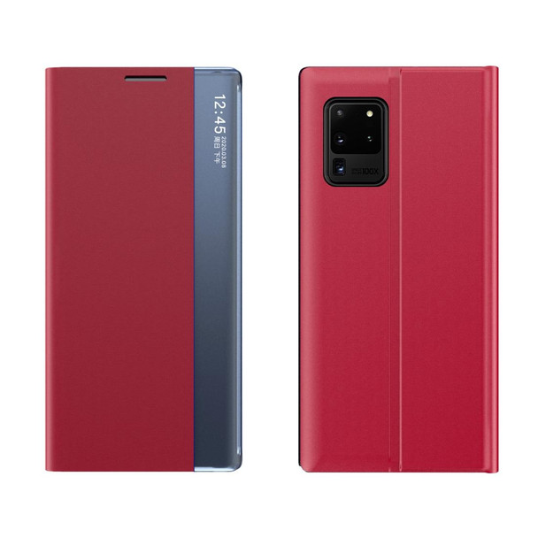 Galaxy A71 2020 Side Display Magnetic Horizontal Flip Plain Texture Cloth + PC Case with Holder & Sleep / Wake-up Function(Red)