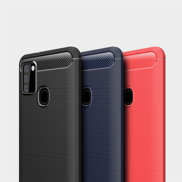Galaxy A21s Brushed Texture Carbon Fiber TPU Case(Red)