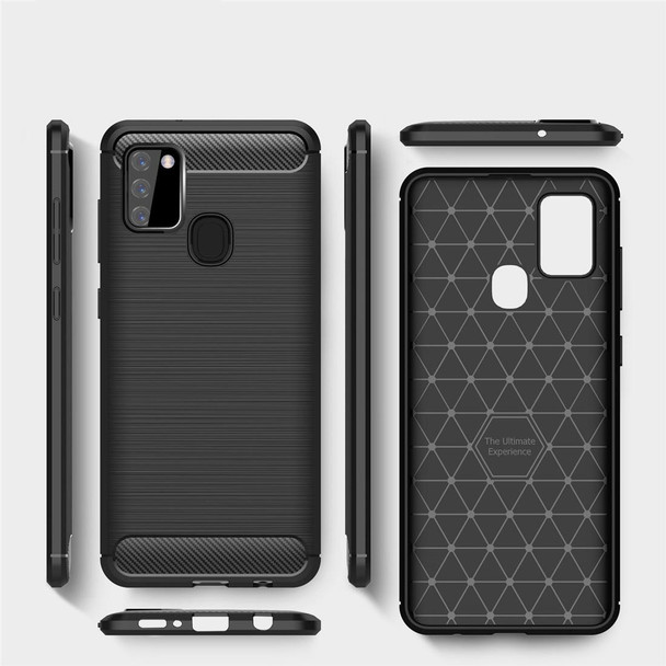 Galaxy A21s Brushed Texture Carbon Fiber TPU Case(Black)