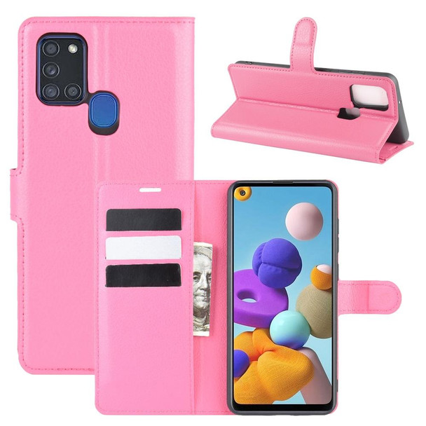 Galaxy A21S Litchi Texture Horizontal Flip Protective Case with Holder & Card Slots & Wallet(Rose red)