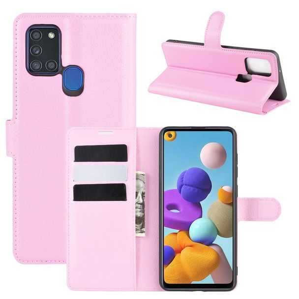 Galaxy A21S Litchi Texture Horizontal Flip Protective Case with Holder & Card Slots & Wallet(Pink)
