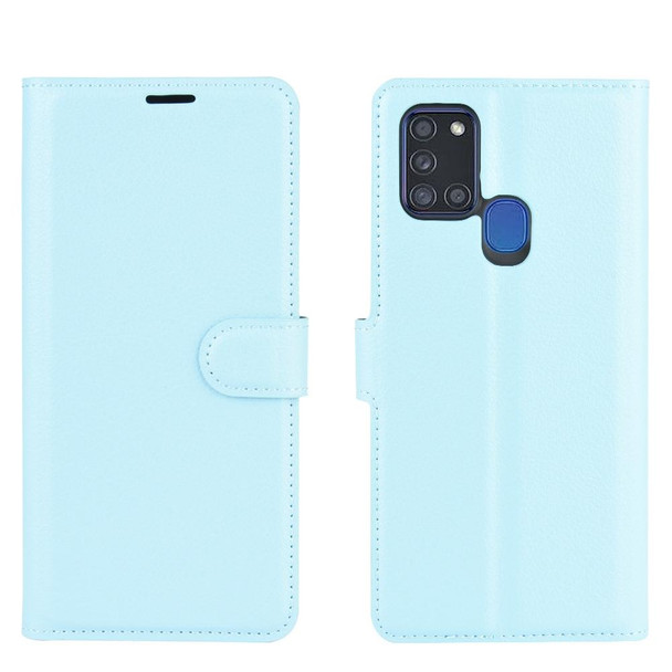 Galaxy A21S Litchi Texture Horizontal Flip Protective Case with Holder & Card Slots & Wallet(Blue)