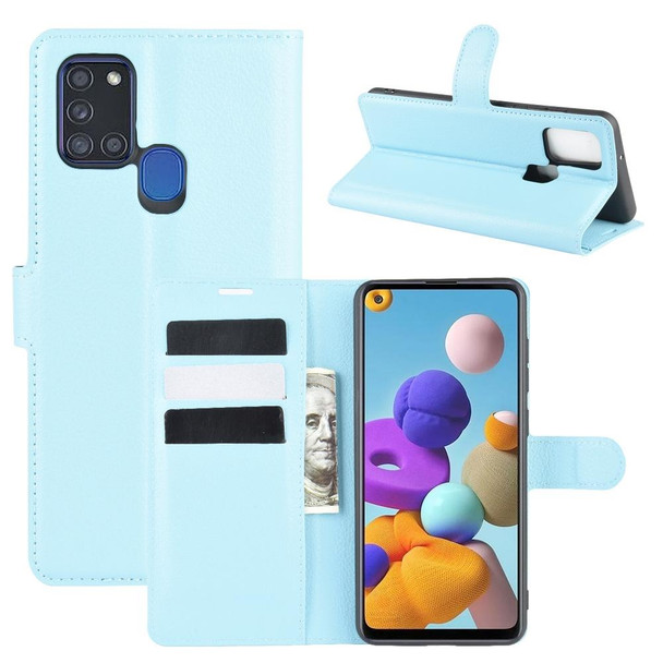 Galaxy A21S Litchi Texture Horizontal Flip Protective Case with Holder & Card Slots & Wallet(Blue)