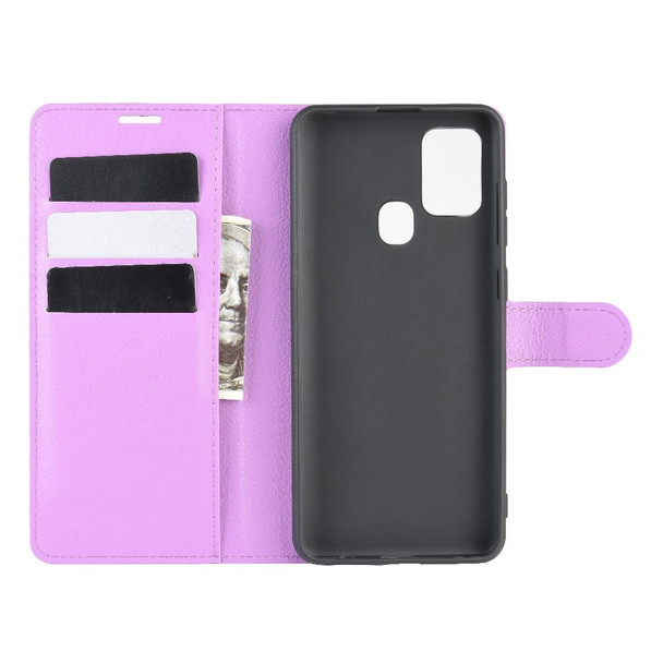 Galaxy A21S Litchi Texture Horizontal Flip Protective Case with Holder & Card Slots & Wallet(Purple)