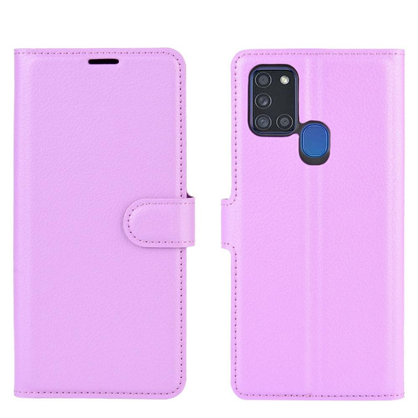 Galaxy A21S Litchi Texture Horizontal Flip Protective Case with Holder & Card Slots & Wallet(Purple)