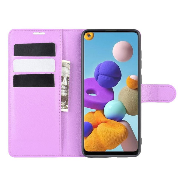 Galaxy A21S Litchi Texture Horizontal Flip Protective Case with Holder & Card Slots & Wallet(Purple)