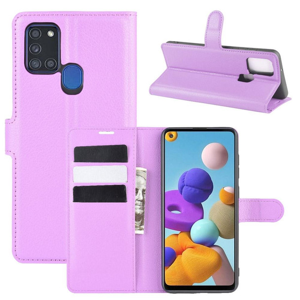 Galaxy A21S Litchi Texture Horizontal Flip Protective Case with Holder & Card Slots & Wallet(Purple)