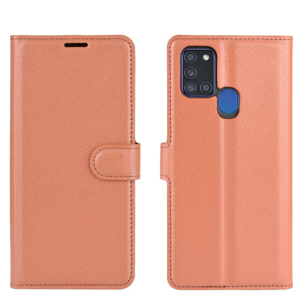 Galaxy A21S Litchi Texture Horizontal Flip Protective Case with Holder & Card Slots & Wallet(Brown)