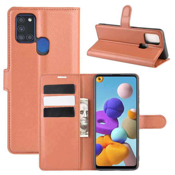 Galaxy A21S Litchi Texture Horizontal Flip Protective Case with Holder & Card Slots & Wallet(Brown)